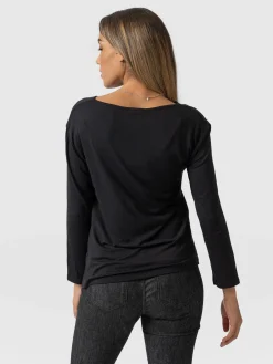 Cowl Neck Tee Long Sleeve - Black