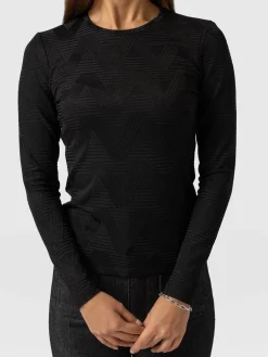 Darcey Long Sleeve Tee - Black Jacquard