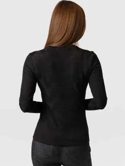 Darcey Long Sleeve Tee - Black Jacquard