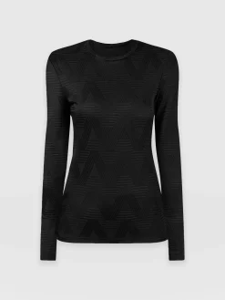 Darcey Long Sleeve Tee - Black Jacquard