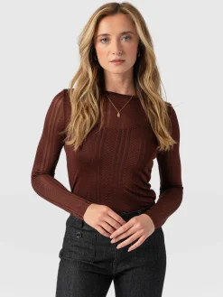 Demi Lace Long Sleeve Tee - Maroon