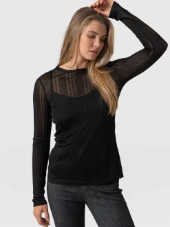 Demi Lace Long Sleeve Tee - Black
