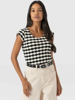 Elise Scoop Neck Tee - Black/Cream