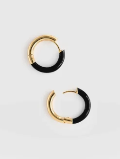 Enamel Hoop Earrings - Gold/Black