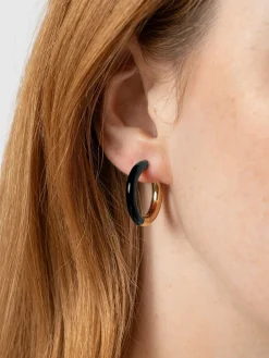 Enamel Hoop Earrings - Gold/Black