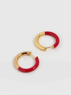 Enamel Hoop Earrings - Gold/Red