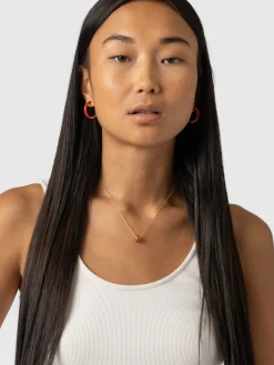 Enamel Stripe Charm Necklace - Gold/Red