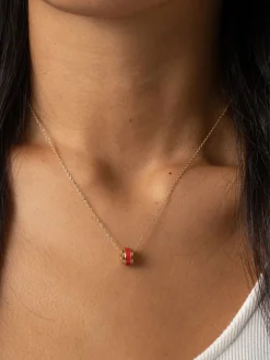 Enamel Stripe Charm Necklace - Gold/Red