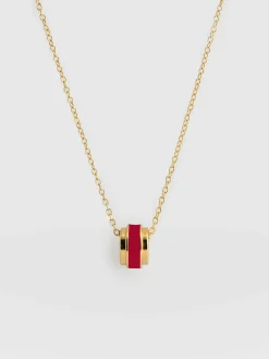 Enamel Stripe Charm Necklace - Gold/Red