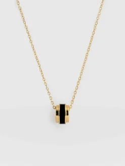 Enamel Stripe Charm Necklace - Gold/Black