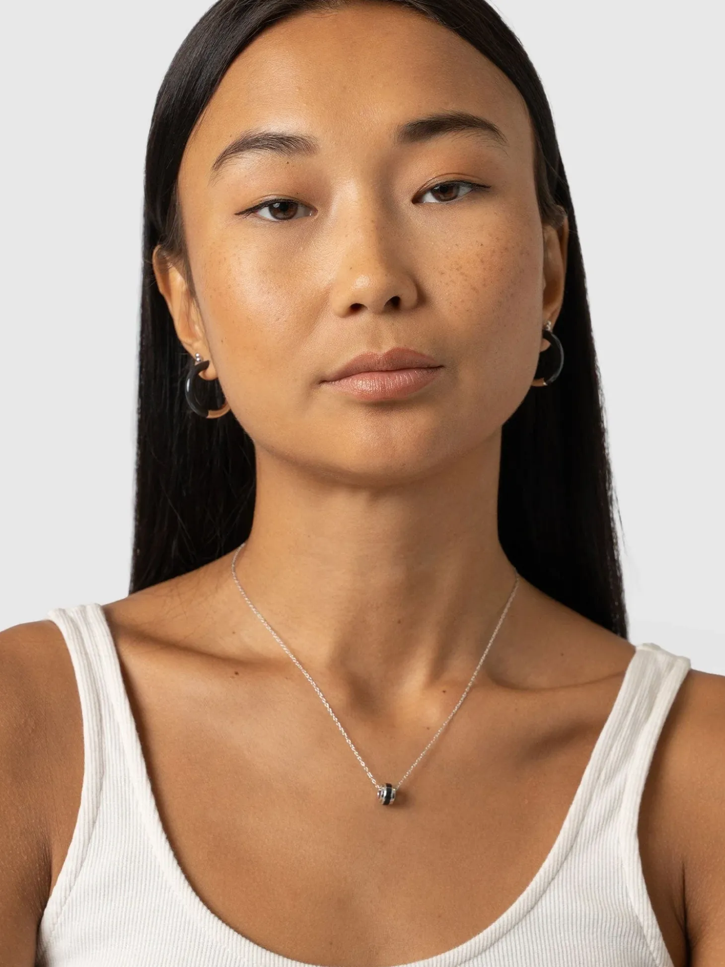 Enamel Stripe Charm Necklace - Silver/Black