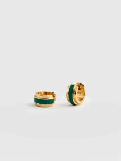 Enamel Stripe Huggie Earrings - Gold/Green