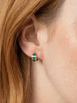 Enamel Stripe Huggie Earrings - Gold/Green