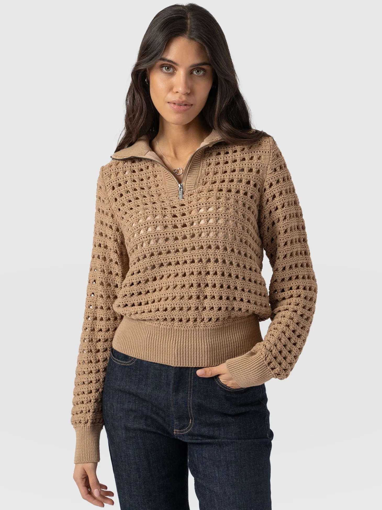 Ester Quarter Zip Knit - Camel