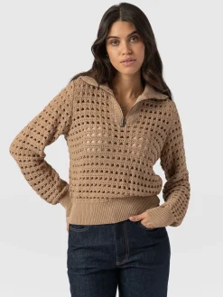 Ester Quarter Zip Knit - Camel