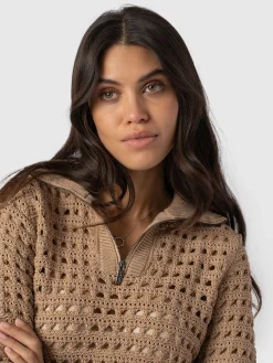Ester Quarter Zip Knit - Camel