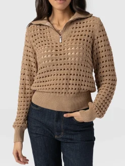 Ester Quarter Zip Knit - Camel