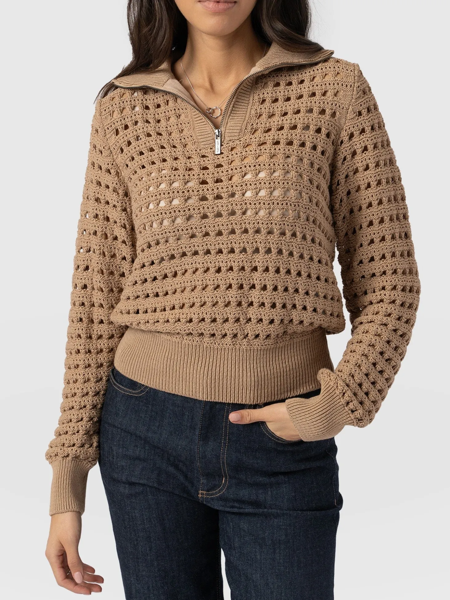 Ester Quarter Zip Knit - Camel