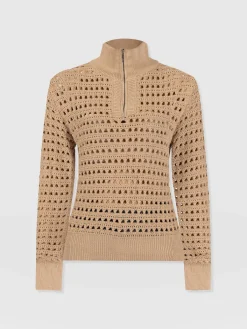 Ester Quarter Zip Knit - Camel
