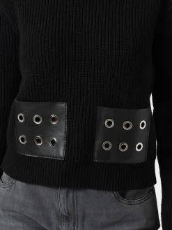 Eyelet Rib Knit Sweater - Black