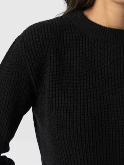 Eyelet Rib Knit Sweater - Black