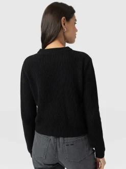 Eyelet Rib Knit Sweater - Black