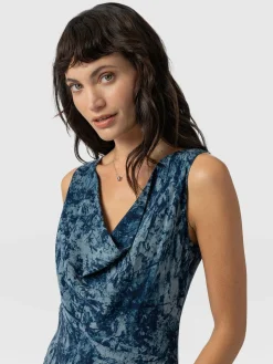 Faye Cowl Neck Dress - Blue Marble