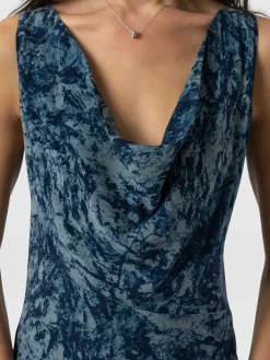 Faye Cowl Neck Dress - Blue Marble