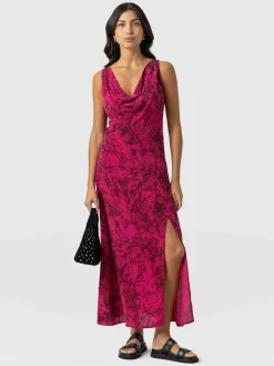 Faye Cowl Neck Dress - Pink Marble