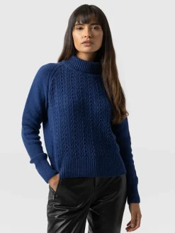 Glen Cable Knit Sweater - Blue