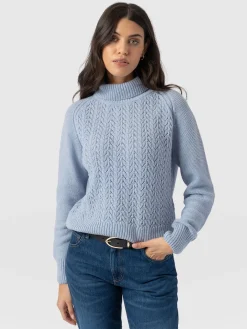 Glen Cable Knit Sweater - Pale Blue