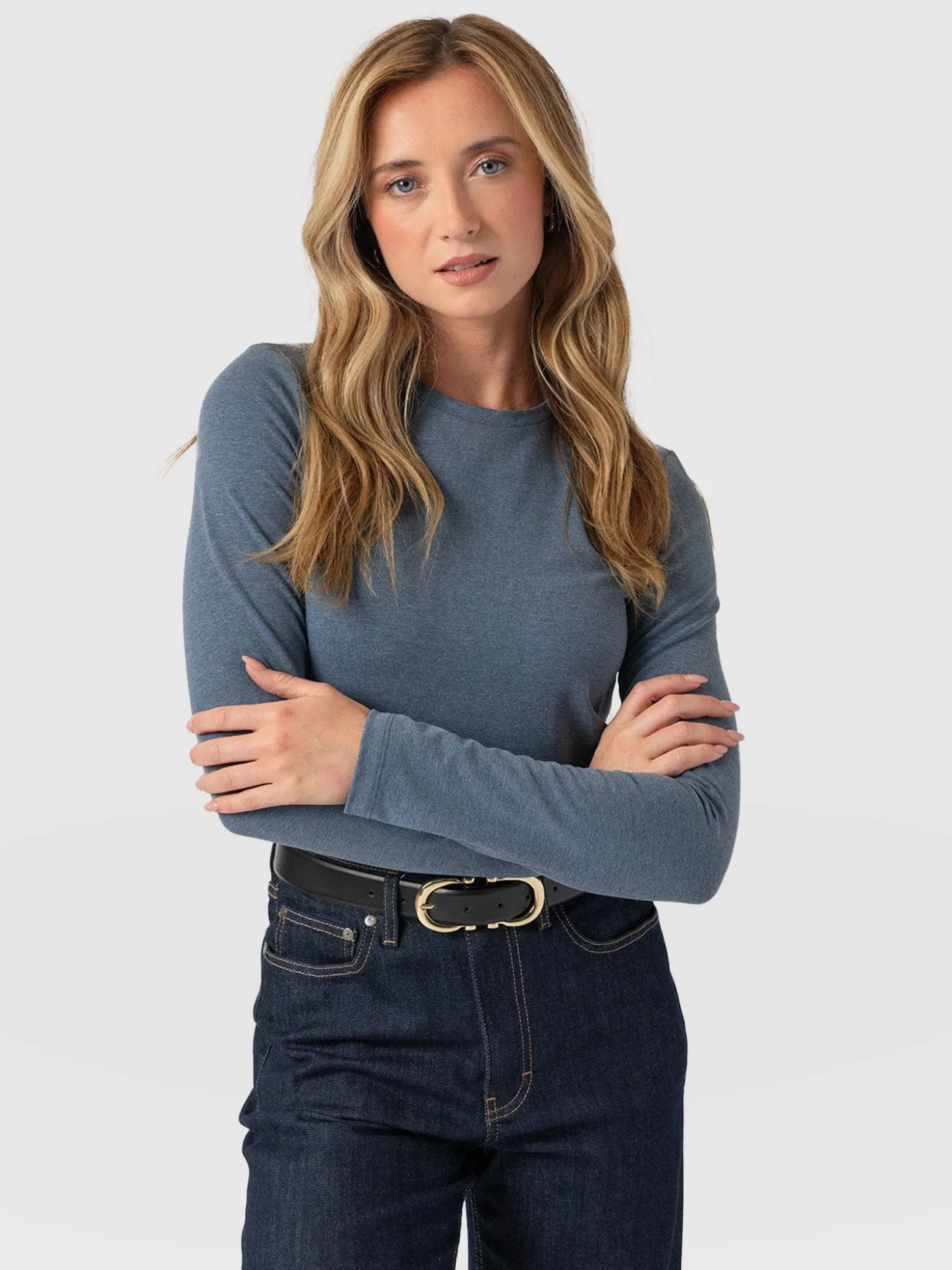 Glen Crew Neck Tee Long Sleeve - Blue