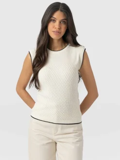 Honeycomb Sleeveless Rib Knit - Cream