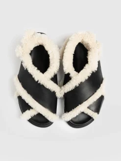 Isla Shearling Sandal - Black