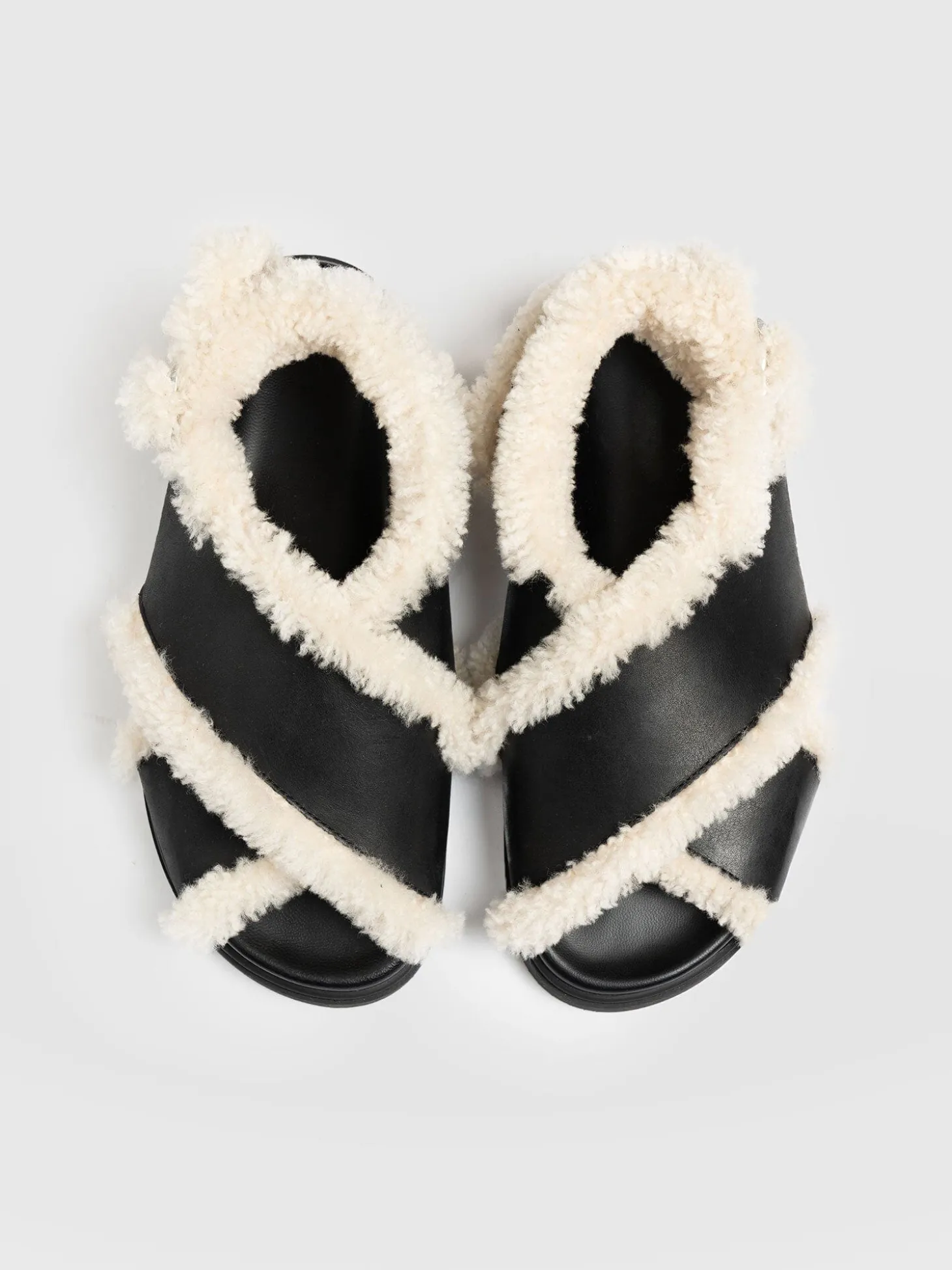 Isla Shearling Sandal - Black