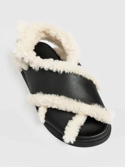 Isla Shearling Sandal - Black