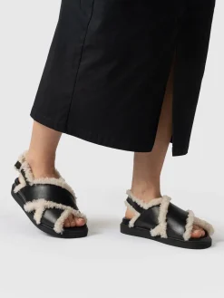 Isla Shearling Sandal - Black