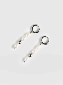 Jacqueline Pearl Drop Earrings - Silver