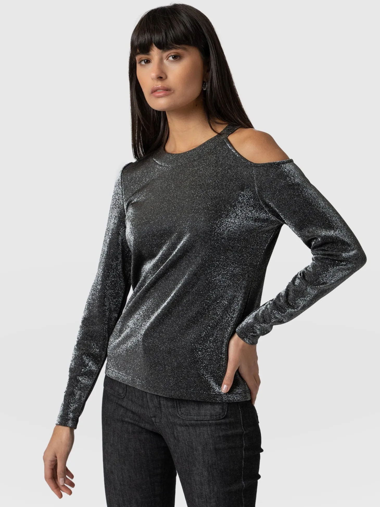 Jasna Cold Shoulder Tee - Silver