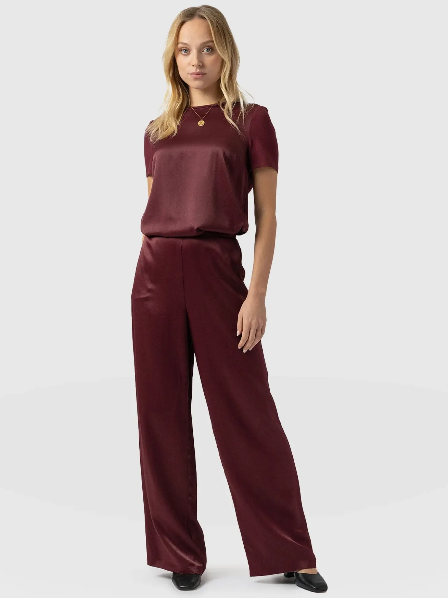 Langley Wide Leg Pant - Maroon