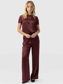 Langley Wide Leg Pant - Maroon
