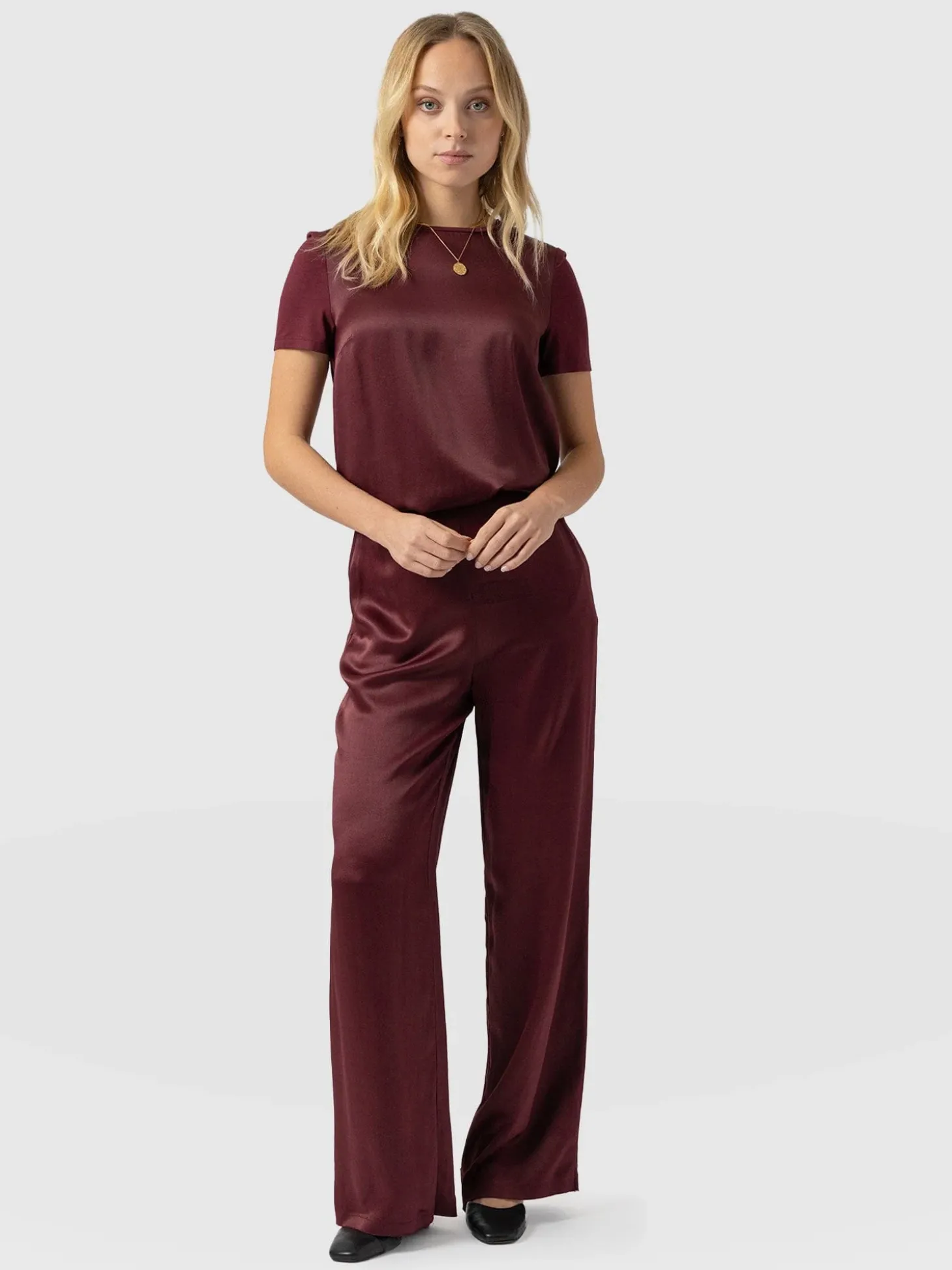 Langley Wide Leg Pant - Maroon