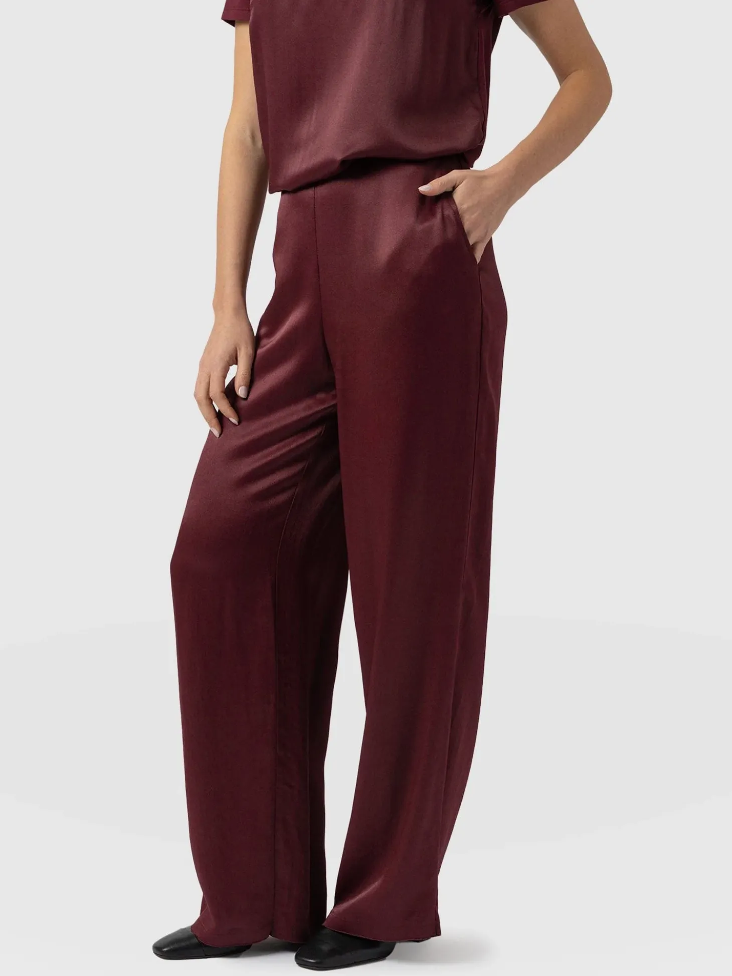 Langley Wide Leg Pant - Maroon