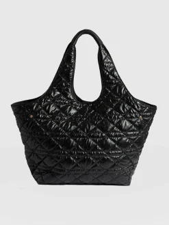 Large Stella Quilted Shoulder Tote Bag - Black
