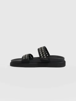 Maddox Eyelet Slides - Black