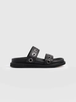 Madison Eyelet Slides - Black