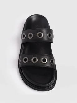 Madison Eyelet Slides - Black