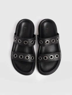 Madison Eyelet Slides - Black