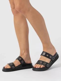 Madison Eyelet Slides - Black