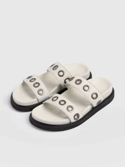Madison Eyelet Slides - Cream